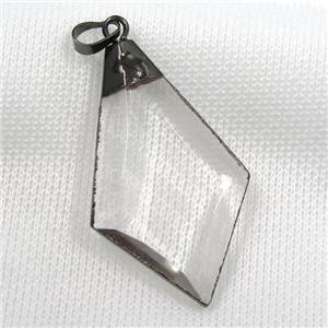 Glass crystal polygon pendants, black plated, approx 30-50mm