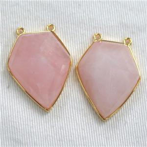 Rose Quartz arrowhead pendants with 2loops, gold plated, approx 20-25mm
