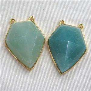 Amazonite arrowhead pendants, gold plated, approx 20-25mm