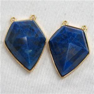 blue Lapis Lazuli arrowhead pendants, gold plated, approx 20-25mm