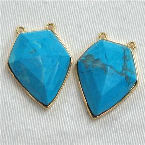 blue Turquoise arrowhead pendants, point, gold plated, approx 20-25mm