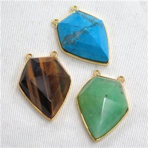 mixed gemstone arrowhead pendants with 2loops, point, gold plated, approx 20-25mm