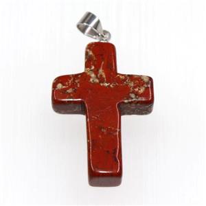 Red Jasper pendants, cross, approx 18-25mm