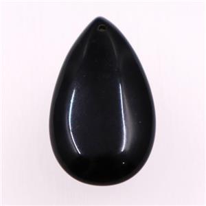black agate pendants, teardrop, approx 20-35mm