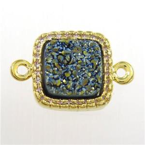 green druzy quartz square connector pave zircon, gold plated, approx 12x12mm
