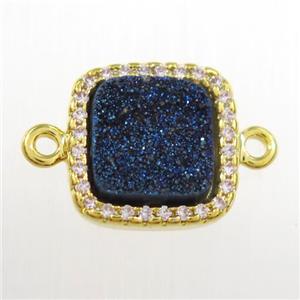blue druzy quartz square connector pave zircon, gold plated, approx 12x12mm