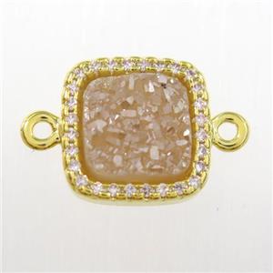 champagne druzy quartz square connector pave zircon, gold plated, approx 12x12mm