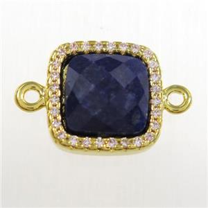 blue Lapis square connector pave zircon, gold plated, approx 12x12mm