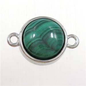 green Malachite circle connector, platinum plated, approx 10mm dia