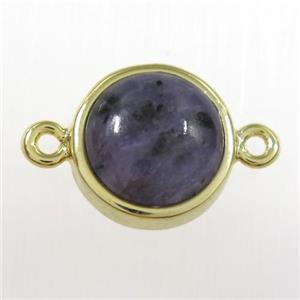 black Labradorite circle connector, gold plated, approx 10mm dia