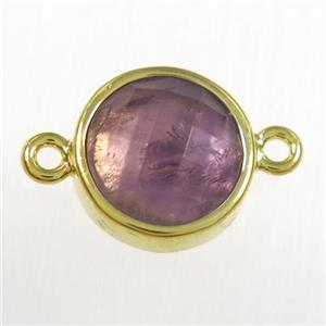 purple Amethyst circle connector, gold plated, approx 10mm dia