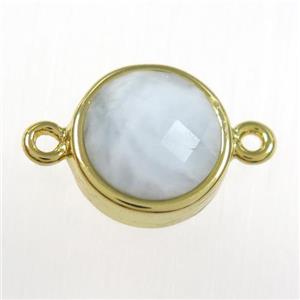 Aquamarine circle connector, gold plated, approx 10mm dia