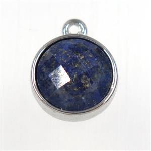 blue Lapis Lazuli circle pendant, platinum plated, approx 10mm dia