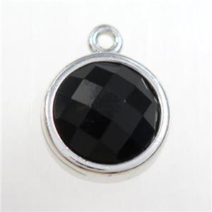 black Onyx Agate circle pendant, platinum plated, approx 10mm dia