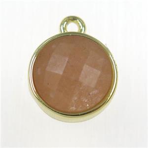 peach moonStone circle pendant, gold plated, approx 10mm dia