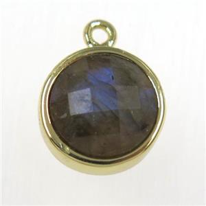 Labradorite circle pendant, gold plated, approx 10mm dia