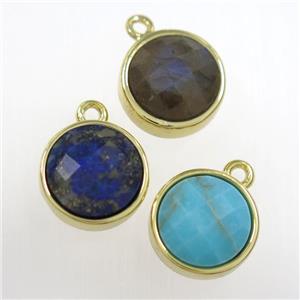 mix gemstone circle pendant, gold plated, approx 10mm dia