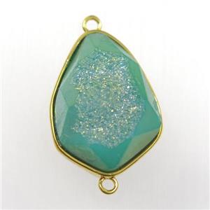 green druzy agate connector, teardrop, gold plated, approx 18-24mm
