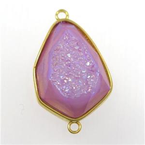 purple druzy agate connector, teardrop, gold plated, approx 18-24mm