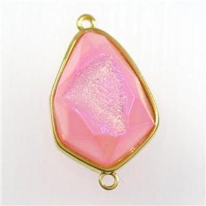 hotpink druzy agate connector, teardrop, gold plated, approx 18-24mm
