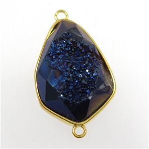 blue druzy agate connector, teardrop, gold plated, approx 18-24mm