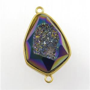 rainbow druzy agate connector, teardrop, gold plated, approx 18-24mm