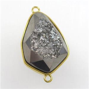 silver druzy agate connector, teardrop, gold plated, approx 18-24mm