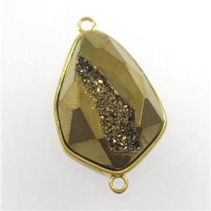 golden druzy agate connector, teardrop, gold plated, approx 18-24mm