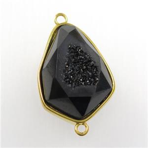 black Druzy Agate connector, teardrop, gold plated, approx 18-24mm