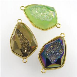mixed color Druzy Agate connector, teardrop, gold plated, approx 18-24mm