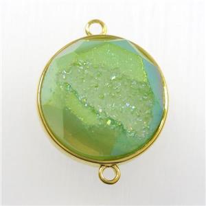 green druzy agate connector, circle, gold plated, approx 20mm