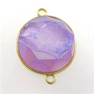 purple druzy agate connector, circle, gold plated, approx 20mm