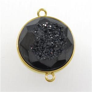 black druzy agate connector, circle, gold plated, approx 20mm