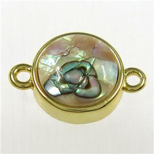 Paua Abalone shell connector, gold plated, approx 12mm dia