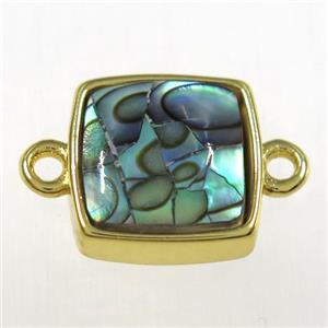 Paua Abalone shell sqare connector, gold plated, approx 12x12mm