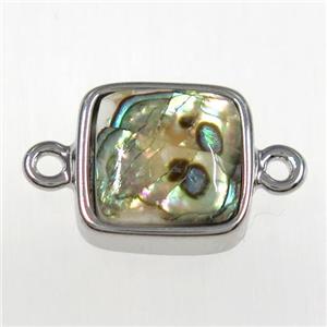 Paua Abalone shell connector, platinum plated, approx 12x12mm