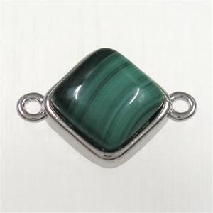 green Malachite connector, platinum plated, approx 10x10mm