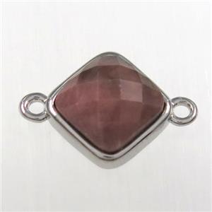 pink Rhodonite connector, platinum plated, approx 10x10mm