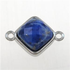 lapis lazuli connector, platinum plated, approx 10x10mm