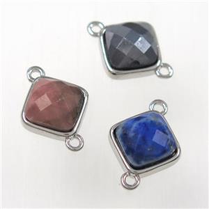 gemstone connector, platinum plated, approx 10x10mm