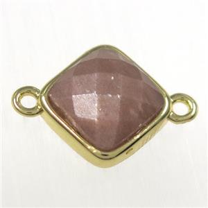 peach sunstone square connector, gold plated, approx 10x10mm