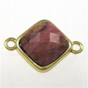 pink Rhodonite connector, gold plated, approx 10x10mm