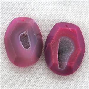 hotpink druzy agate pendants, faceted freeform, approx 20-40mm