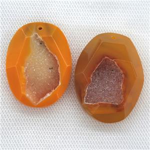 orange druzy agate pendants, faceted freeform, approx 20-40mm