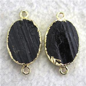 black tourmaline connector, oval, gold plated, approx 15-20mm