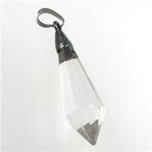 Glass crystal teardrop pendants, black plated, approx 13-40mm