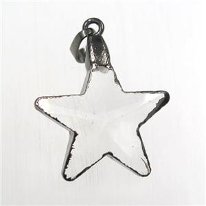 Glass crystal pendants, star, gold plated, approx 25mm dia