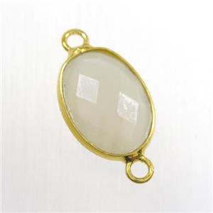 white MoonStone connector, oval, gold plated, approx 10-14mm
