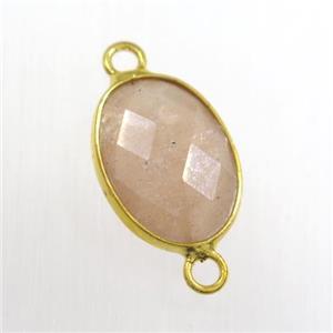 peach moonStone connector, oval, gold plated, approx 10-14mm
