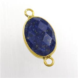 blue lapis lazuli connector, oval, gold plated, approx 10-14mm